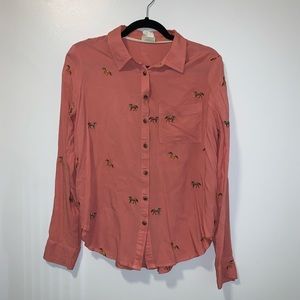 Anthropologie Women’s Size 8 Pink Button Down with Horse Pattern